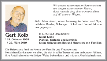 Traueranzeige von Gert Kolb von Allgäuer Zeitung, Kaufbeuren/Buchloe