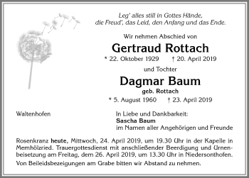 Traueranzeige von Gertraud Rottach von Allgäuer Zeitung,Kempten
