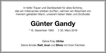 Traueranzeige von Günter Gandy von Memminger Zeitung