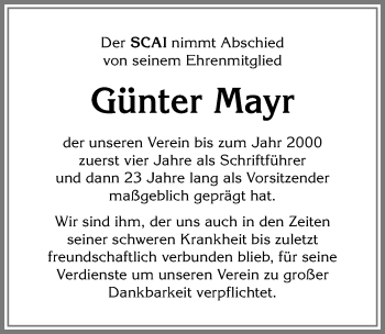 Traueranzeige von Günter Mayr von Allgäuer Anzeigeblatt