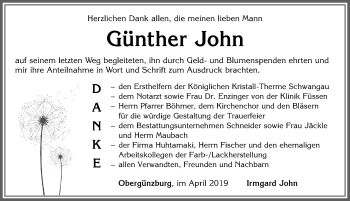 Traueranzeige von Günther John von Allgäuer Zeitung, Marktoberdorf