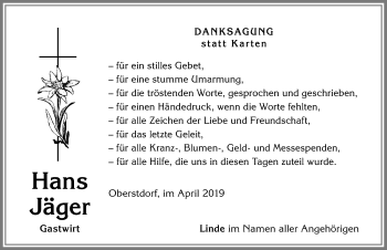 Traueranzeige von Hans Jäger von Allgäuer Anzeigeblatt