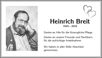 Traueranzeige von Heinrich Breit von Allgäuer Anzeigeblatt
