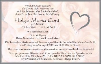 Traueranzeige von Helga Maria Conti von Allgäuer Zeitung, Füssen