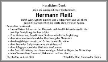 Traueranzeige von Hermann Fleiß von Allgäuer Zeitung, Marktoberdorf
