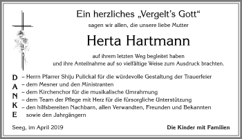Traueranzeige von Herta Hartmann von Allgäuer Zeitung, Füssen