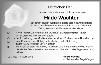 Traueranzeige von Hilde Wachter von Allgäuer Zeitung,Kempten