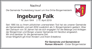 Traueranzeige von Ingeburg Falk von Memminger Zeitung