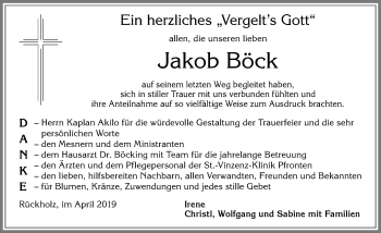 Traueranzeige von Jakob Böck von Allgäuer Zeitung, Füssen