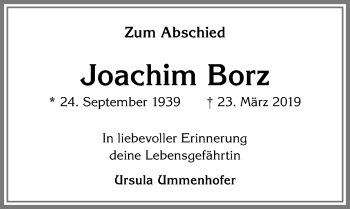Traueranzeige von Joachim Borz von Allgäuer Zeitung,Kempten