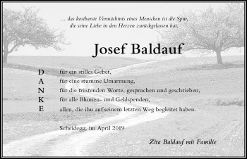 Traueranzeige von Josef Baldauf von Der Westallgäuer