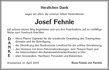Traueranzeige von Josef Fehnle von Allgäuer Zeitung,Kempten