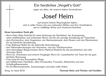 Traueranzeige von Josef Heim von Allgäuer Zeitung, Füssen