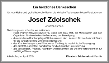 Traueranzeige von Josef Zdolschek von Memminger Zeitung