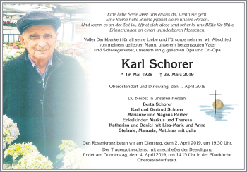 Traueranzeige von Karl Schorer von Allgäuer Zeitung, Kaufbeuren/Buchloe