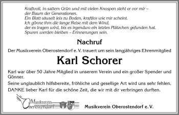 Traueranzeige von Karl Schorer von Allgäuer Zeitung, Kaufbeuren/Buchloe