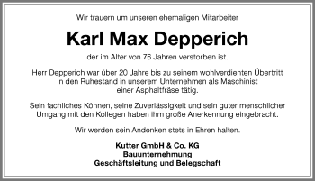 Traueranzeige von Karl Max Depperich von Memminger Zeitung