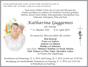 Traueranzeige von Katharina Guggemos von Allgäuer Zeitung, Marktoberdorf