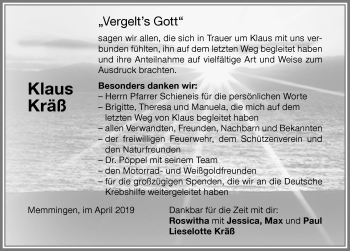 Traueranzeige von Klaus Kräß von Memminger Zeitung