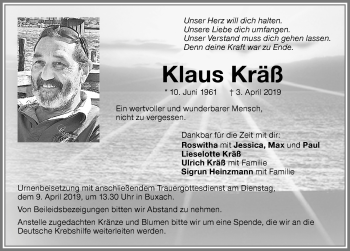Traueranzeige von Klaus Kräß von Memminger Zeitung