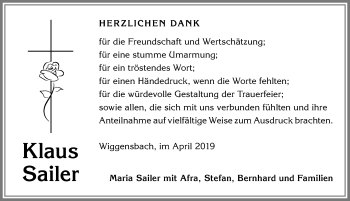 Traueranzeige von Klaus Sailer von Allgäuer Zeitung,Kempten