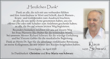 Traueranzeige von Klaus von Schwarz von Allgäuer Zeitung, Füssen