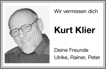 Traueranzeige von Kurt Klier von Allgäuer Zeitung, Kaufbeuren/Buchloe