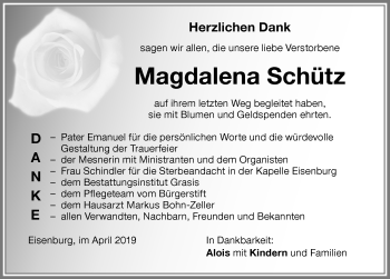 Traueranzeige von Magdalena Schütz von Memminger Zeitung