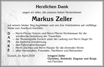 Traueranzeige von Markus Zeller von Allgäuer Zeitung,Kempten