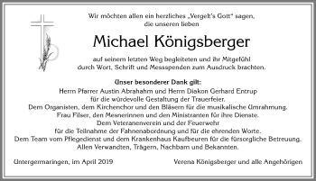 Traueranzeige von Michael Königsberger von Allgäuer Zeitung, Kaufbeuren/Buchloe