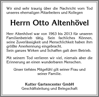 Traueranzeige von Otto Altenhövel von Allgäuer Zeitung,Kempten