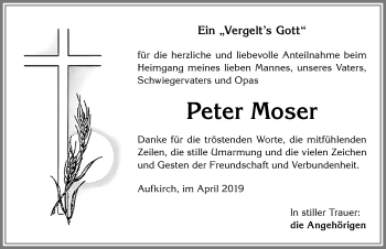 Traueranzeige von Peter Moser von Allgäuer Zeitung, Kaufbeuren/Buchloe