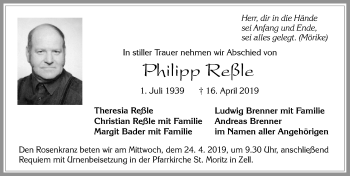 Traueranzeige von Philipp Reßle von Allgäuer Zeitung, Marktoberdorf