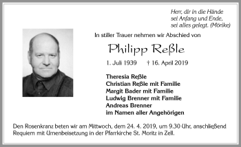Traueranzeige von Philipp Reßle von Allgäuer Zeitung, Füssen