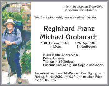 Traueranzeige von Reginhard Franz Michael Groborsch von Allgäuer Zeitung, Kaufbeuren/Buchloe