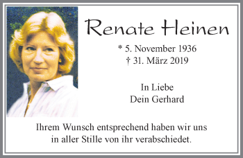 Traueranzeige von Renate Heinen von Allgäuer Zeitung, Füssen