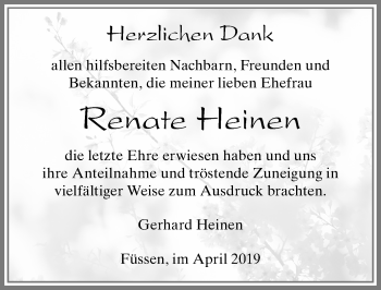 Traueranzeige von Renate Heinen von Allgäuer Zeitung, Füssen