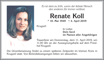 Traueranzeige von Renate Koll von Allgäuer Zeitung,Kempten