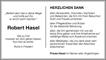 Traueranzeige von Robert Hasel von Memminger Zeitung