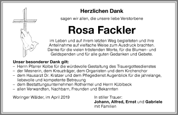 Traueranzeige von Rosa Fackler von Memminger Zeitung