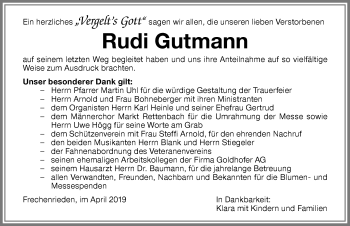Traueranzeige von Rudi Gutmann von Memminger Zeitung