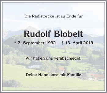 Traueranzeige von Rudolf Biobelt von Allgäuer Anzeigeblatt