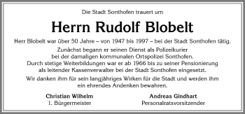 Traueranzeige von Rudolf Blobelt von Allgäuer Anzeigeblatt