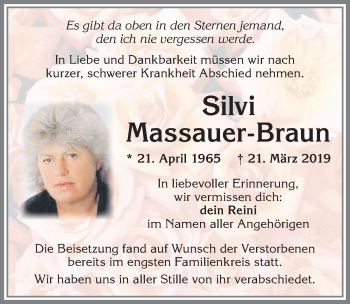Traueranzeige von Silvi Massauer-Braun von Allgäuer Zeitung, Marktoberdorf