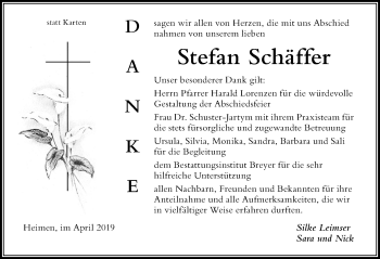 Traueranzeige von Stefan Schäffer von Der Westallgäuer