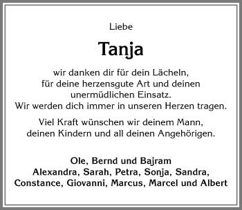 Traueranzeige von Tanja  von Allgäuer Anzeigeblatt