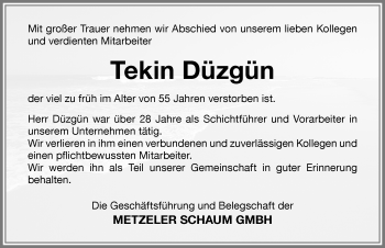 Traueranzeige von Tekin Düzgün von Memminger Zeitung