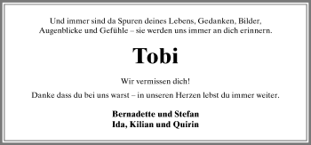 Traueranzeige von Tobi Schmidt von Allgäuer Zeitung,Kempten