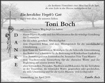 Traueranzeige von Toni Boch von Der Westallgäuer