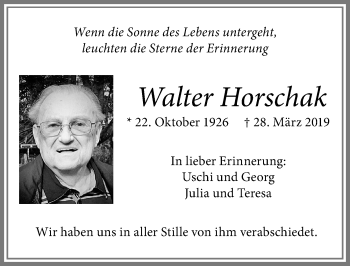 Traueranzeige von Walter Horschak von Allgäuer Zeitung, Kaufbeuren/Buchloe
